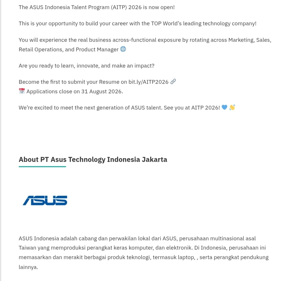 Asus Indonesia Talent Program 2026 (AITP 2026)
